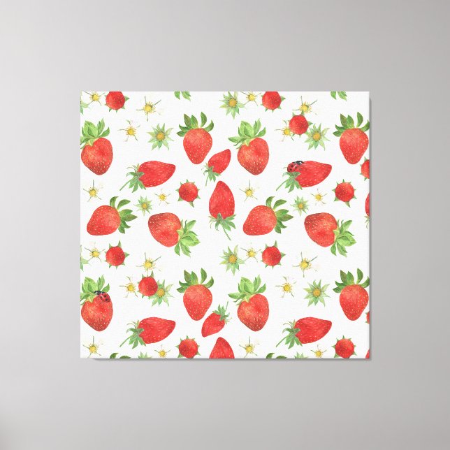 Toile Fleurs de fraises : Aquarelle Art sans fil (Recto)