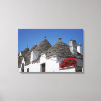 Fleurs de géranium et maisons de trulli à Alberobe