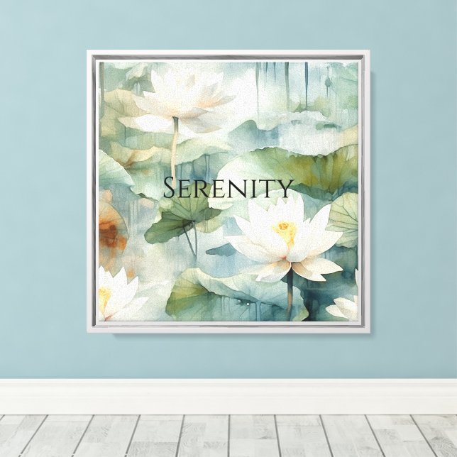 Toile Fleurs de Lotus Blanc Sérénité Verte (Insitu (Plancher de Bois))