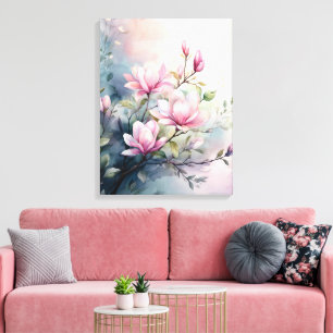 Toile Fleurs de magnolia rose botanique