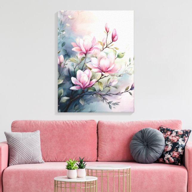 Toile Fleurs de magnolia rose botanique (Insitu(Salon))
