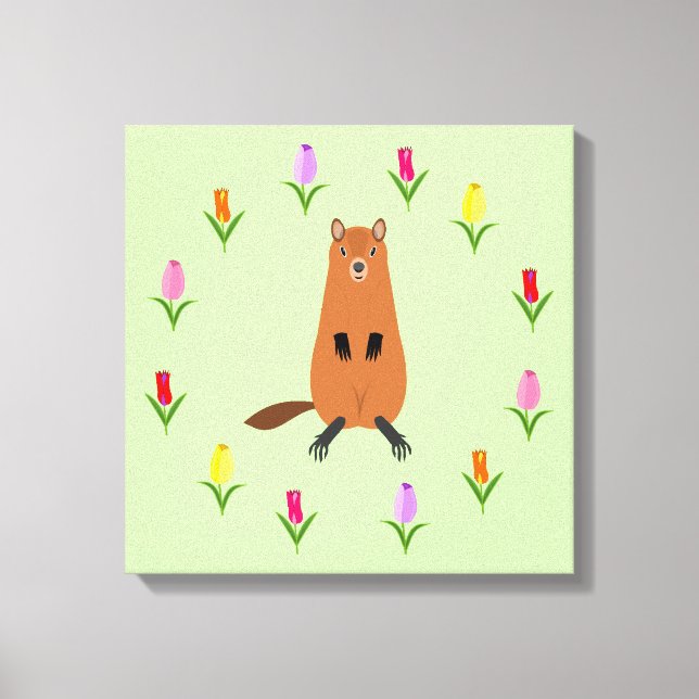Toile Fleurs de marmotte et de tulipe mignonnes (Recto)