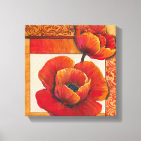 Fleurs de pavot sur Tan et Arrière - plan orange