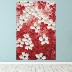 Toile Fleurs de pétales rouges et blancs en impasto sur
