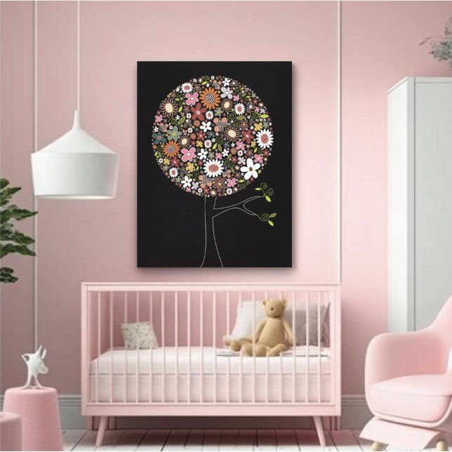 Toile Fleurs de printemps Whimsical Pop Tree Baby Nurser (Whimsical Spring Flowers Pop Tree Baby Nursery Art Canvas Print @ fat_fa_tin)