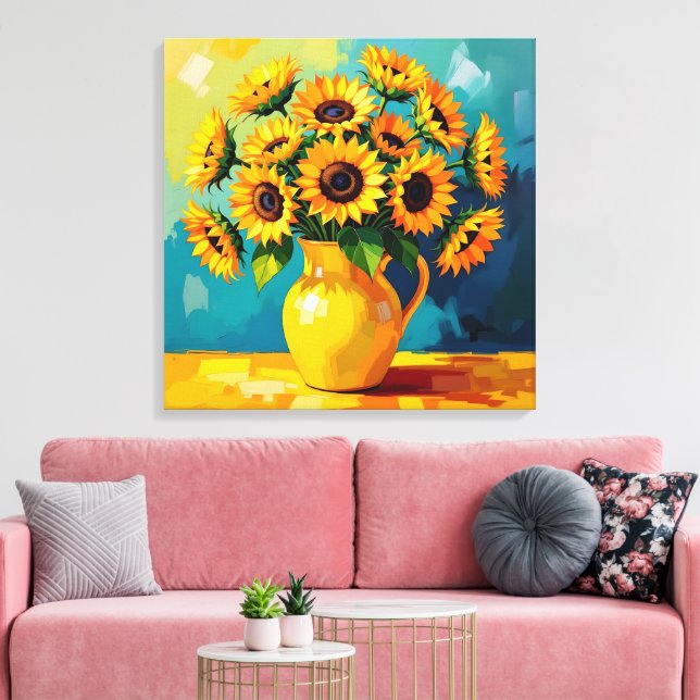 Toile Fleurs de soleil jaunes dans un vase jaune (Insitu(Salon))