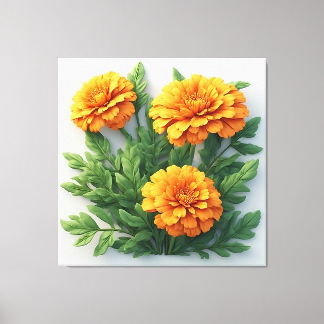 Toile Fleurs de souci orange vif avec des feuilles verte (Recto)