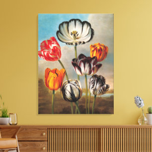 Toile Fleurs de tulipes variées vintage dans un paysage
