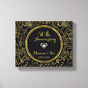 Toile Fleurs d'or en noir