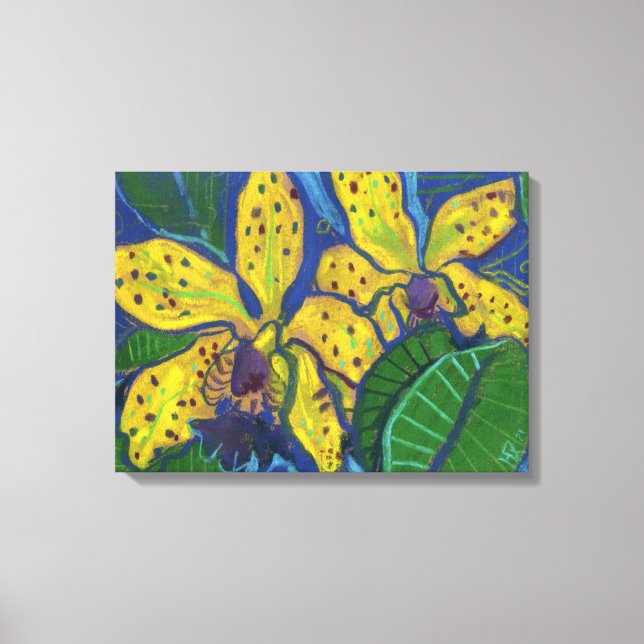 Toile Fleurs d'orchidées jaunes, Peinture pastel Art Flo (Recto)