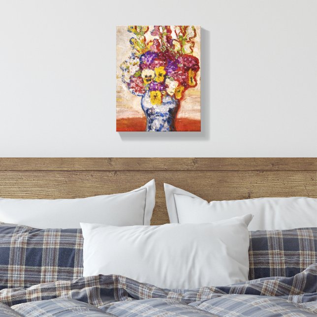 Toile Fleurs en Vase Bleu et Blanc sur Table Orange (Insitu(Chambre))