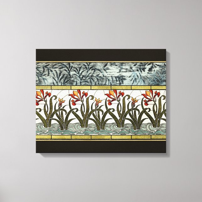 Toile Fleurs en verre tendu avec bordure en tan (Recto)