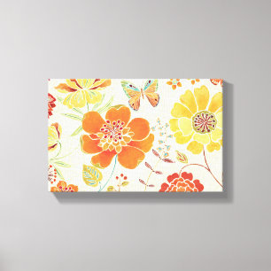 Toile Fleurs et papillons colorés