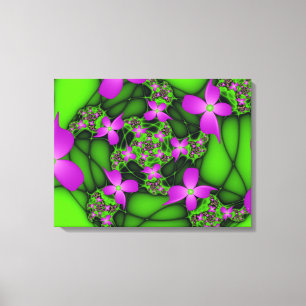 Toile Fleurs fractales Abstraites de néon rose vert