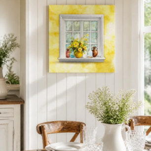 Toile Fleurs jaunes dans une fenêtre