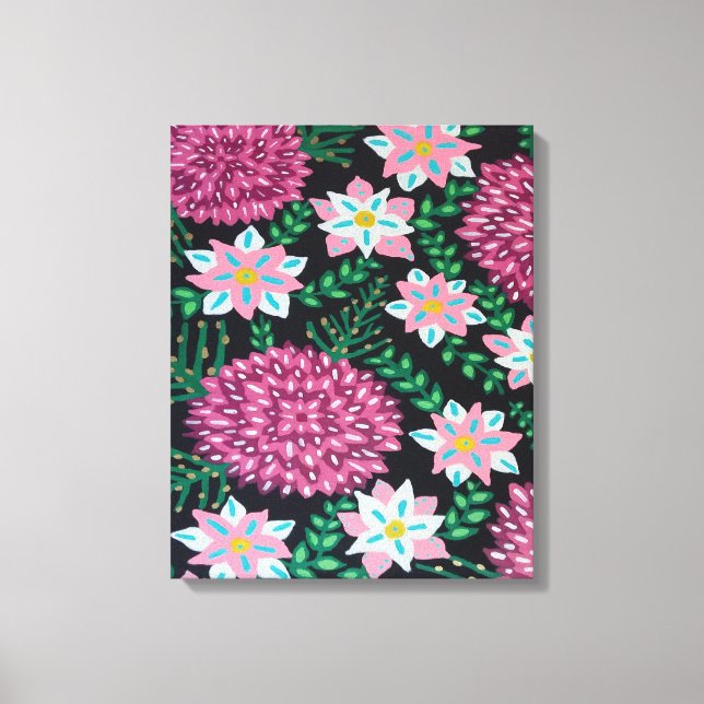 Toile Fleurs magenta sur le noir (Recto)