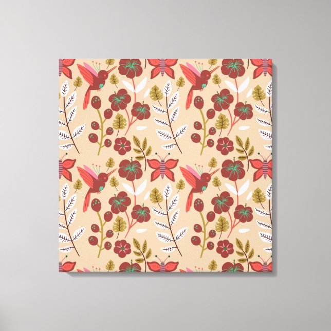 Toile Fleurs motifs florales sans soudure, oiseaux, papi (Recto)