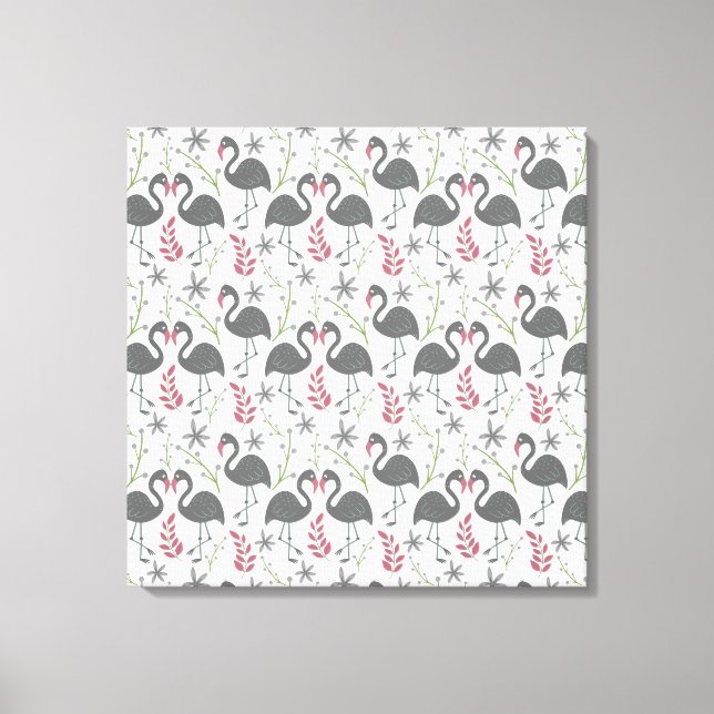 Toile Fleurs motifs roses flamingo sans coutures, feuill (Recto)