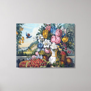 Toile Fleurs Oiseau Fruit Nature Morte