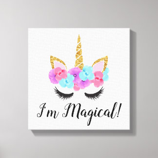 Toile Fleurs or Magique Unicorne filles