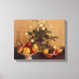 Toile Fleurs, plat avec le fruit et carafe, 1865