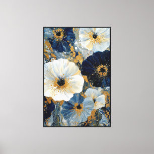 Toile Fleurs profondes bleues et blanches avec des accen