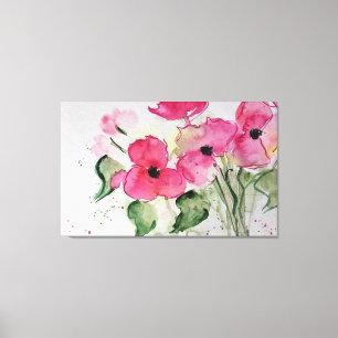 Toile Fleurs roses à l'aquarelle