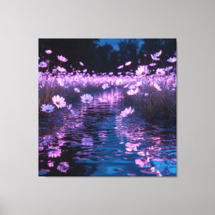 Toile Fleurs roses brillant sereinement dans l'eau