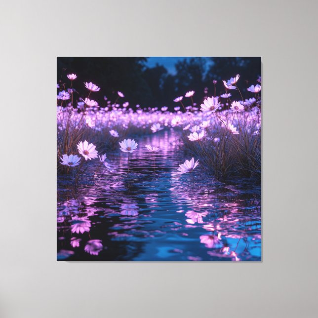 Toile Fleurs roses brillant sereinement dans l'eau (Recto)