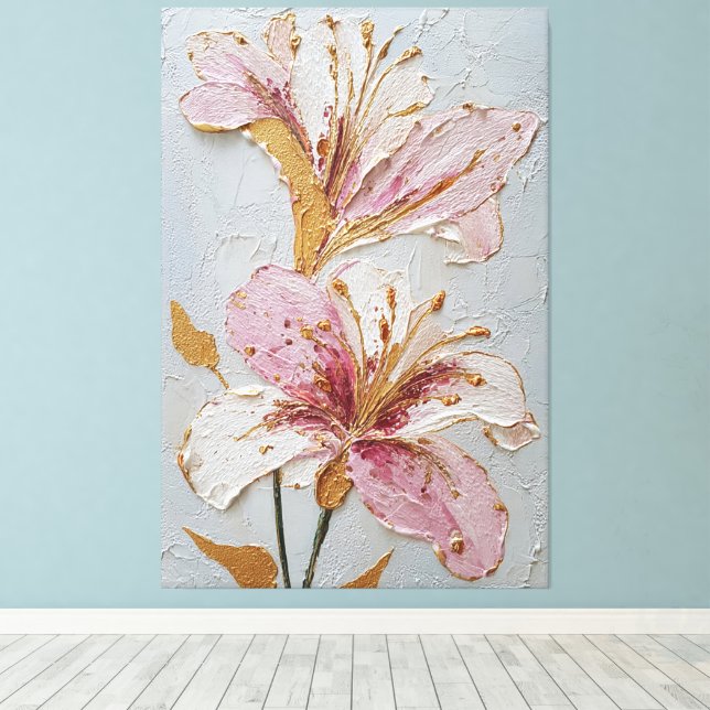 Toile Fleurs roses et blanches, texture abstraite, art m (Insitu (Plancher de Bois))