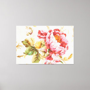 Toile Fleurs roses et jaunes exquises. Shabby Chic