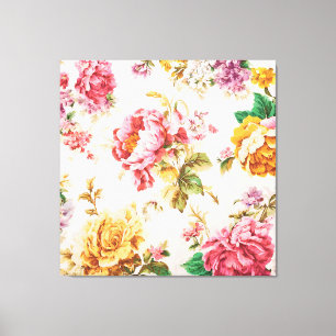 Toile Fleurs roses et jaunes exquises. Shabby Chic