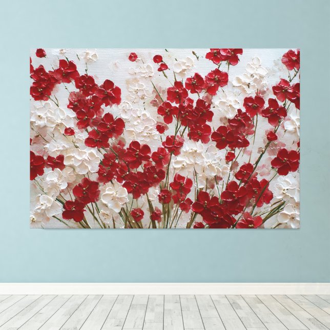 Toile Fleurs rouges et blanches avec tiges vertes – Impa (Insitu (Plancher de Bois))