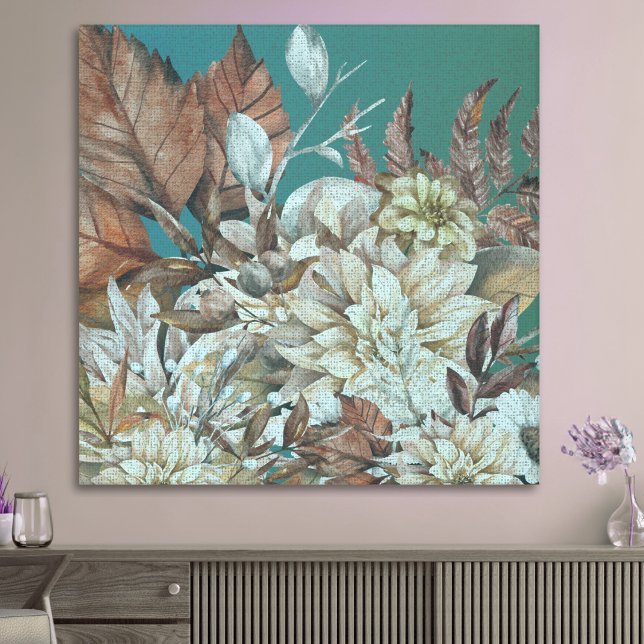 Toile Fleurs Rustiques antiques peintes sur Turquoise (Créateur téléchargé)