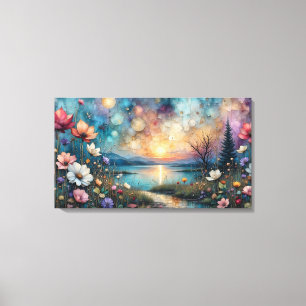 Toile fleurs sauvages colorées sur le paysage au bord de