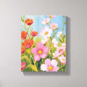 Toile Fleurs sauvages roses Peinture florale à l'aquar