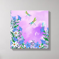 Fleurs sur violet avec libellules