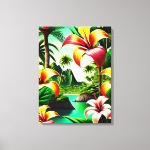 Toile Fleurs tropicales et palmiers