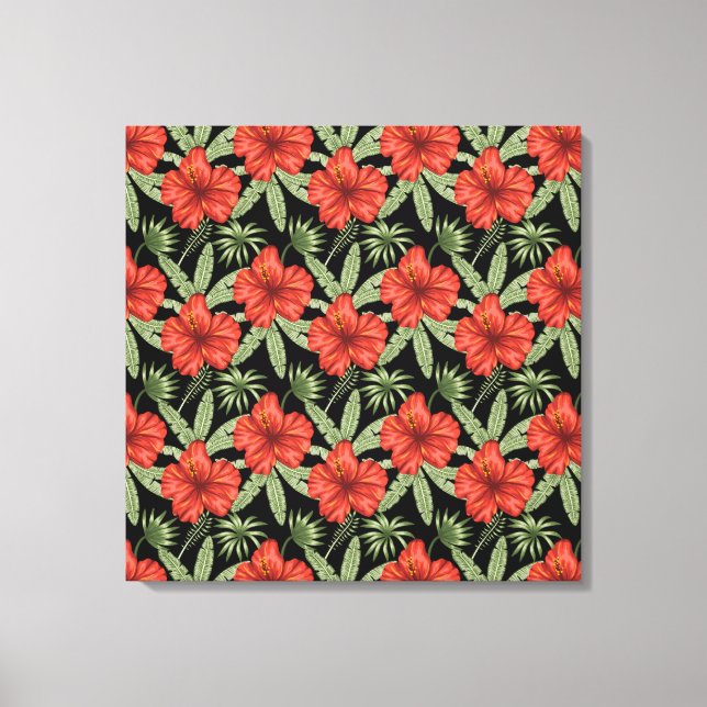 Toile Fleurs tropicales rouges sans coutures motif vert  (Recto)