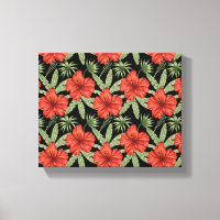 Fleurs tropicales rouges sans coutures motif vert 