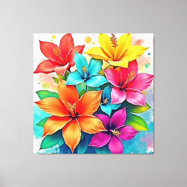 Toile Fleurs Vibrantes : Conception Magique Florale Trop (Recto)