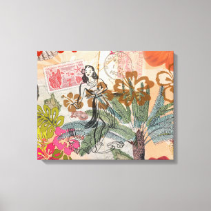 Toile Fleurs Vintage Hula Coloré Hawaïen Tropical