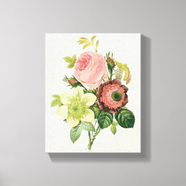 Toile Fleurs vintages, Anémones Roses Clematis par Redou (Recto)