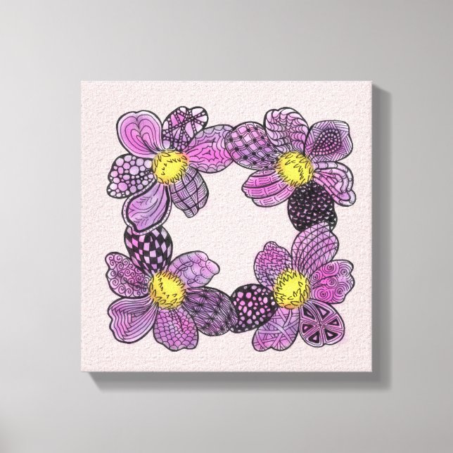 Toile Fleurs violettes avec Doodle Jaune Stamens (Recto)