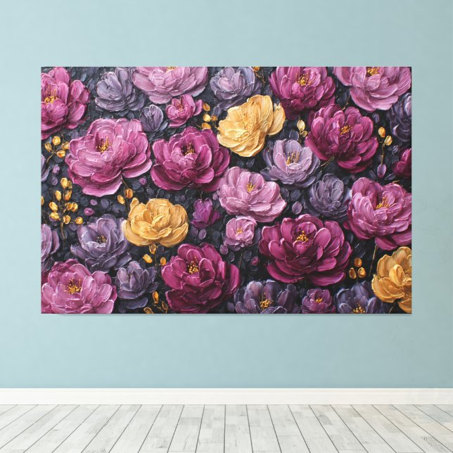 Toile Fleurs violettes et dorées en fleurs – Mur abstrai (Insitu (Plancher de Bois))