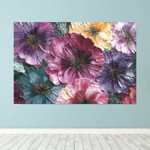 Toile Fleurs violettes, roses et jaunes – Abstraction mu
