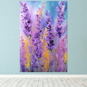 Toile Fleurs Violettes Roses Jaunes Lavande Mur Abstrait