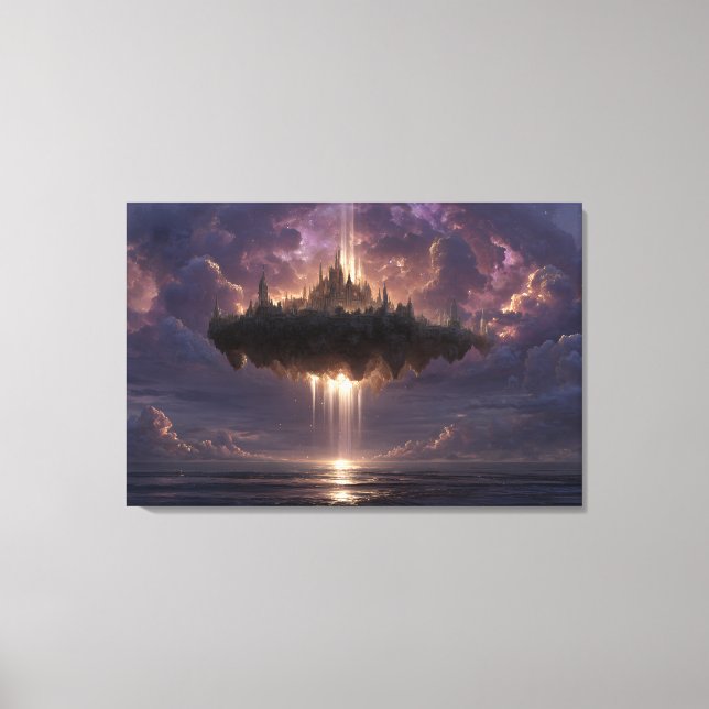 Toile Floating Fantasy Castle Cloud Beams Glow (Recto)
