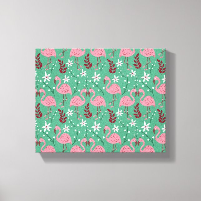 Toile Floral flamingo sans couture motif rose vert (Recto)