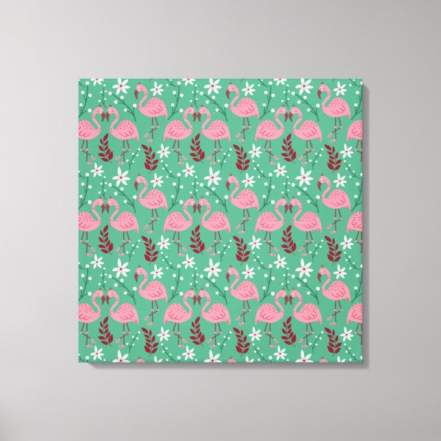 Toile Floral flamingo sans couture motif rose vert (Recto)